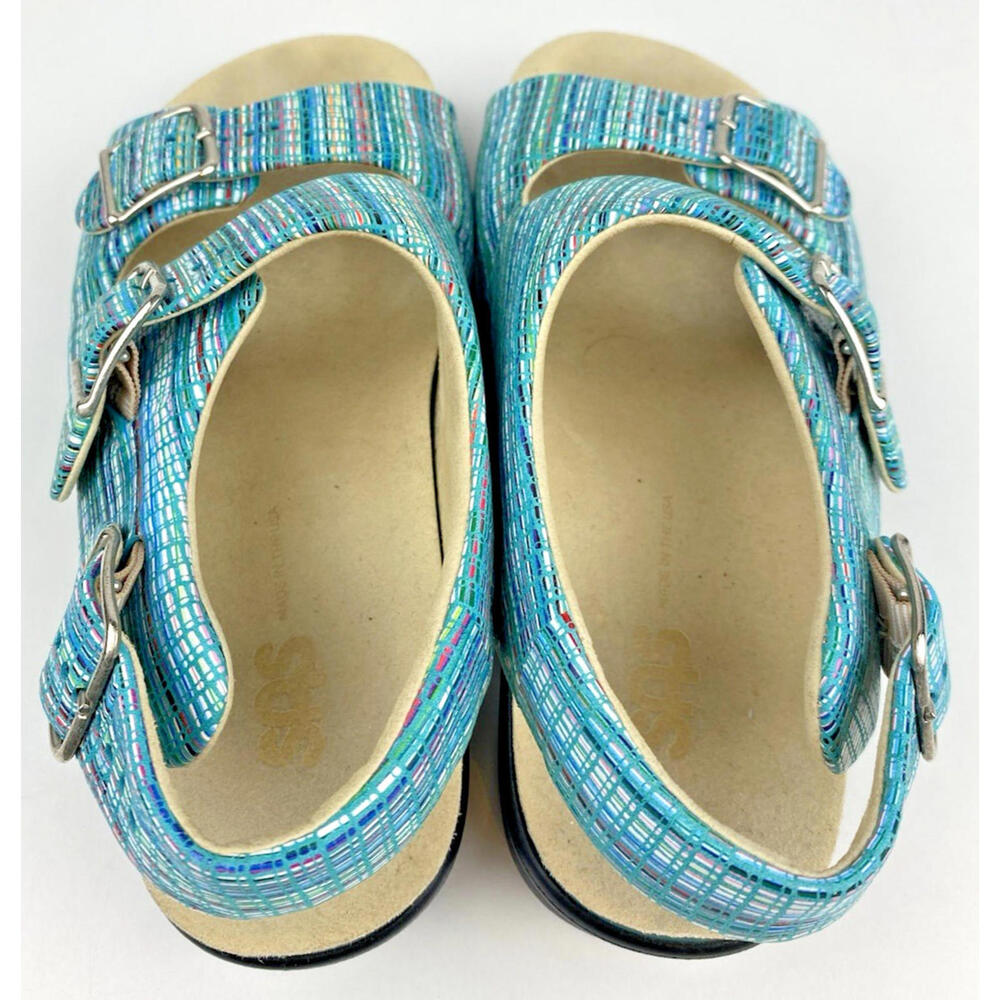SAS Relaxed Sandal Rainbow Teal Slingback Summer 6 1/2 M Comfort Shoes USA EUC - Picture 6 of 11